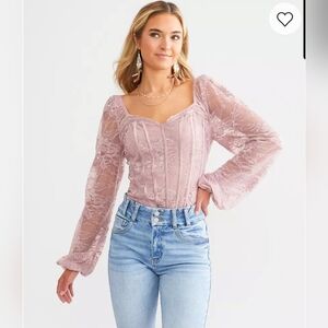 Willow & Root Women's Lace Corset Blouse in Dusty Pink - Sz XS